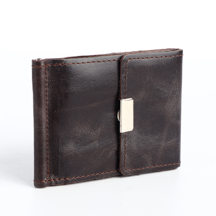 фото Зажим д/купюр 10*1*8 см, с метал держателем, отд д/монет и карт, пулап, коричневый