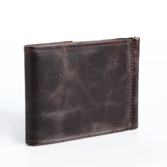 фото Зажим для купюр на кнопке, для монет, для карт, цвет коричневый