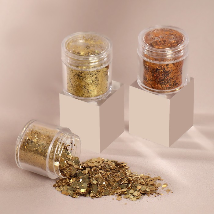 Блёстки для декора «Золотистое сияние», крупные/мелкие, набор 3 баночки
Блёстки для декора «Золотистое сияние», крупные/мелкие, набор 3 баночки
