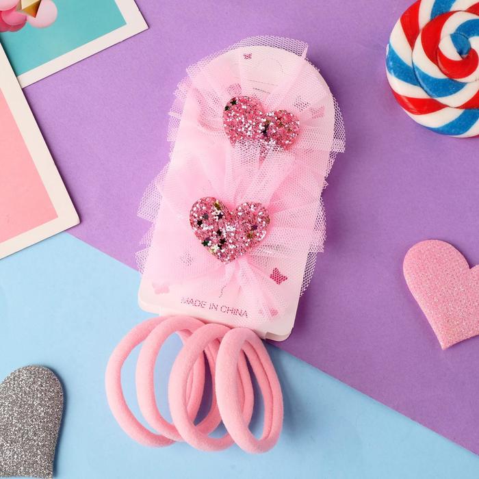 Набор для волос "Алма" (4 резинки, 2 зажима) сердце сверкание, 5х5 см, розовый
Набор для волос "Алма" (4 резинки, 2 зажима) сердце сверкание, 5х5 см, розовый
