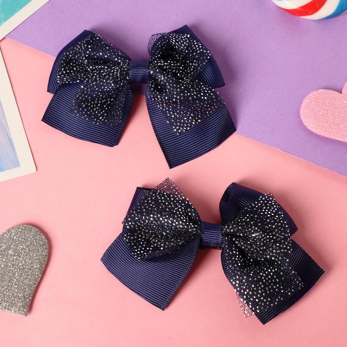 Зажим для волос "Бантик Вивиан" (набор 2 шт) блеск, 4,5 см, синий 
Зажим для волос "Бантик Вивиан" (набор 2 шт) блеск, 4,5 см, синий