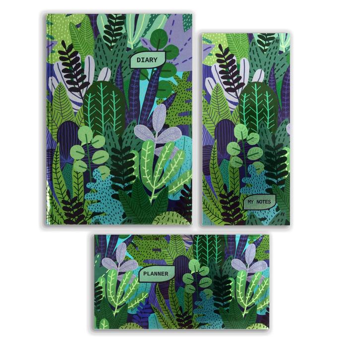 Подарочный набор "Яркие джунгли" (ежедневник, планнинг, шопинг-лист), глянцевая ламинация, печать по фольге