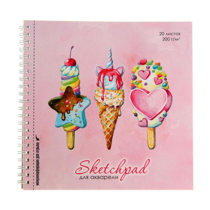 Скетчпад 195 х 195, 20 листов на гребне "Сладости", твёрдая обложка, белый акварельный блок 200 г/м2 
Скетчпад 195 х 195, 20 листов на гребне "Сладости", твёрдая обложка, белый акварельный блок 200 г/м2