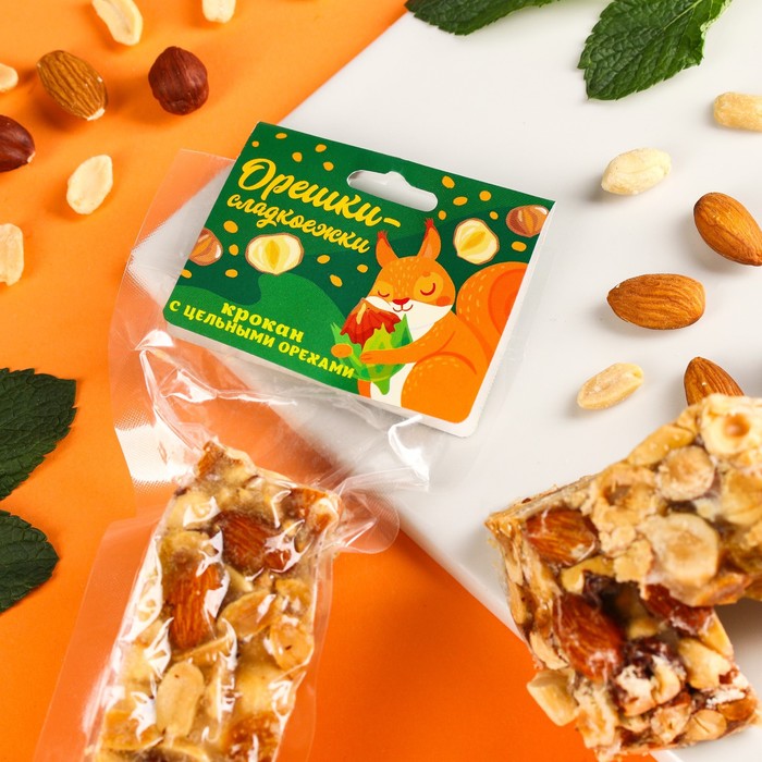 Крокан «Орешки сладкоежки» с цельными орехами, 105 г.
Крокан «Орешки сладкоежки» с цельными орехами, 105 г.