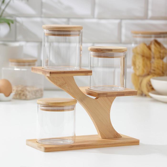 Набор банок для сыпучих продуктов «Эко», 400 мл, на подставке, 3 шт
Набор банок для сыпучих продуктов «Эко», 400 мл, на подставке, 3 шт