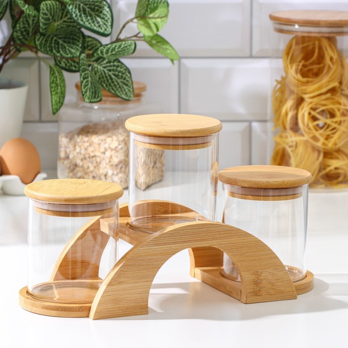 Набор банок стеклянных для сыпучих продуктов Magistro «Эко», 350 мл, 28,5×11,5×16 см, на подставке, 3 шт
Набор банок стеклянных для сыпучих продуктов Magistro «Эко», 350 мл, 28,5×11,5×16 см, на подставке, 3 шт