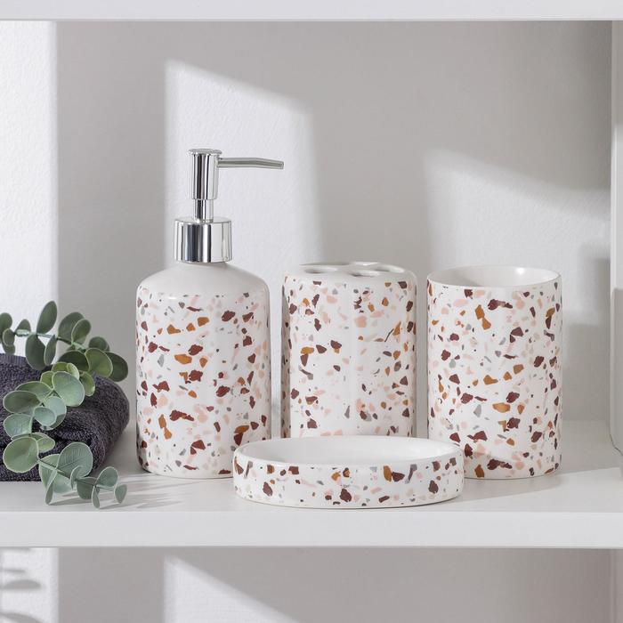 Набор аксессуаров для ванной комнаты «Криста», 4 предмета (мыльница, дозатор для мыла 400 мл, 2 стакана), цвет терракот
Набор аксессуаров для ванной комнаты «Криста», 4 предмета (мыльница, дозатор для мыла 400 мл, 2 стакана), цвет терракот