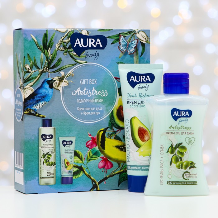 Подарочный набор Aura Beauty: крем-гель для душа, протеины риса, 250 мл + крем для рук, 75 мл