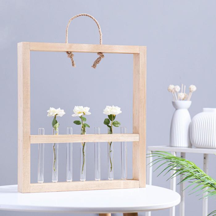 Кашпо деревянное 36×4.5×40 см с 7 колбами 15 см "Рамка Комфорт", ручка верёвка, цвет орех 
Кашпо деревянное 36×4.5×40 см с 7 колбами 15 см "Рамка Комфорт", ручка верёвка, цвет орех