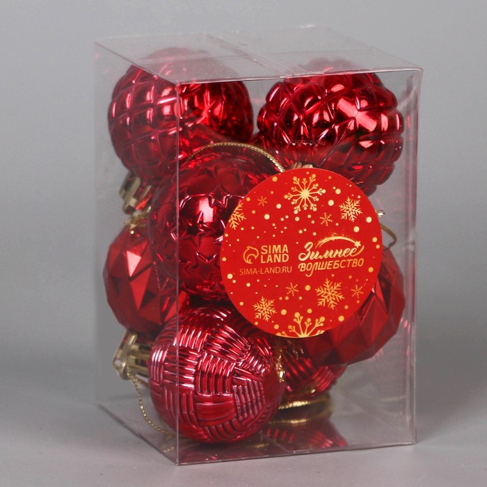 фото Набор шаров пластик d-4 см, 8 шт "грани ассорти звёзды" красный зимнее волшебство