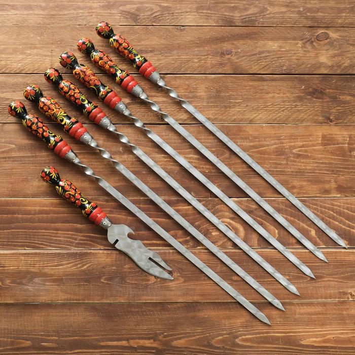 Набор 6 шампуров 40см, нож для снятия мяса Роспись
Набор 6 шампуров 40см, нож для снятия мяса Роспись