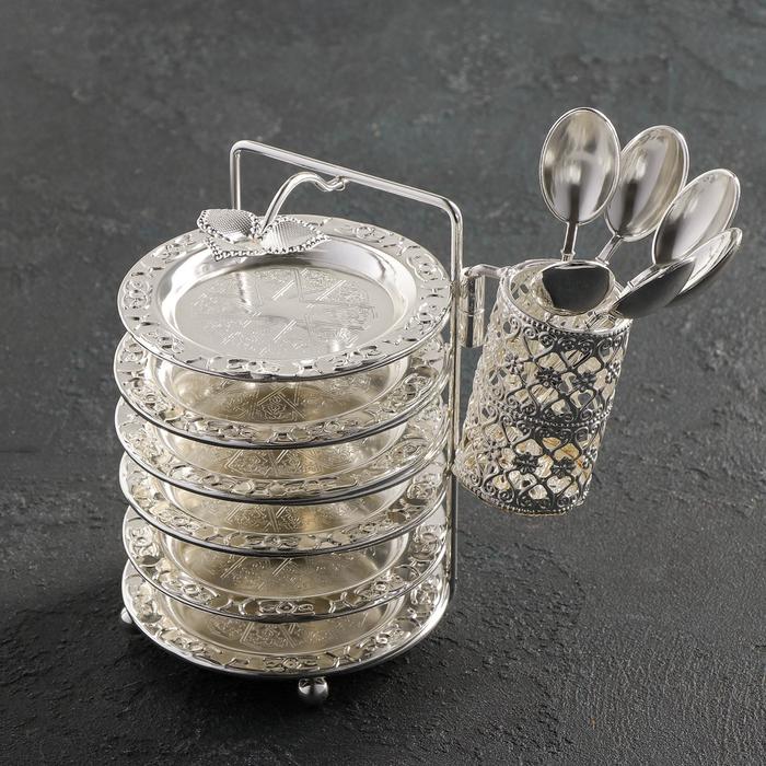 Набор блюдец «Цветок», с подставкой, с ложками, 6 шт, цвет серебряный
Набор блюдец «Цветок», с подставкой, с ложками, 6 шт, цвет серебряный