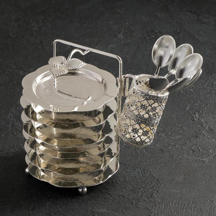 фото Набор блюдец «роза», 6 шт, с подставкой, с ложками