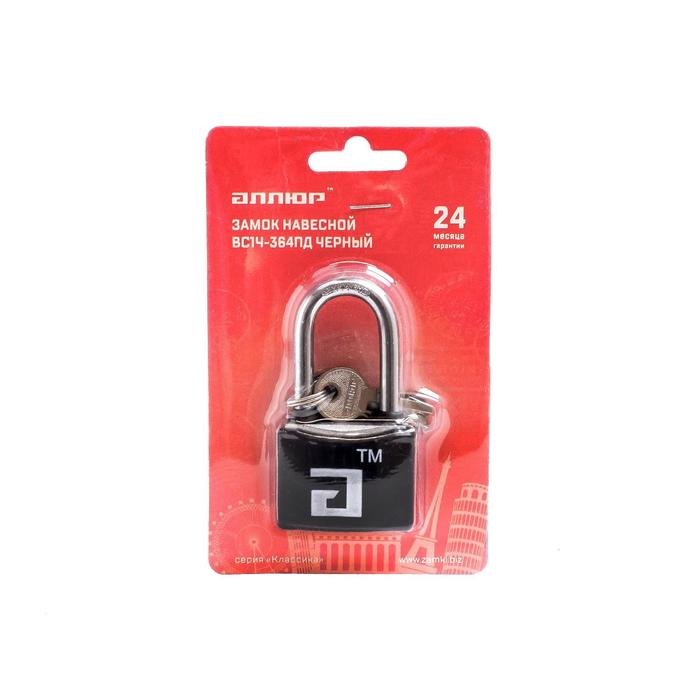 фото Замок навесной "аллюр" вс1ч- 364пд, цвет черный, 5 кл. d=6 мм дл.дужка