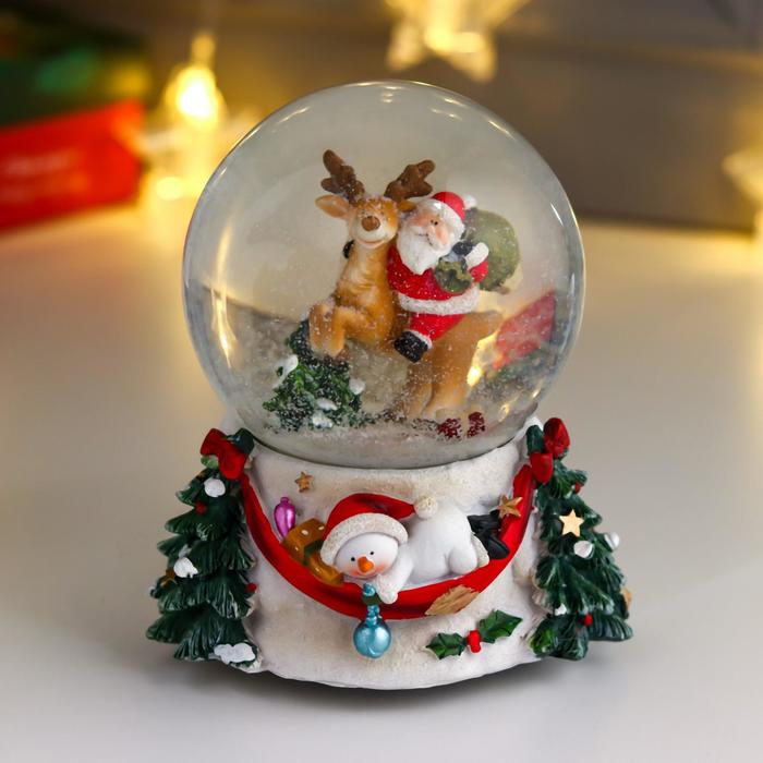 Сувенир полистоун водяной шар музыка "Дед Мороз верхом на лосике" d=10 см
Сувенир полистоун водяной шар музыка "Дед Мороз верхом на лосике" d=10 см