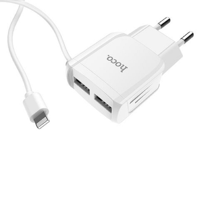 Сетевое зарядное устройство Hoco C59A, 2хUSB, 2.4 А, кабель Lightning, 1 м, белое
Сетевое зарядное устройство Hoco C59A, 2хUSB, 2.4 А, кабель Lightning, 1 м, белое