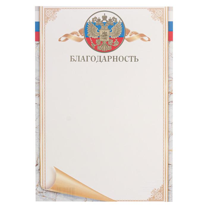 Благодарность "Универсальная" золотая рамка, символика РФ, тиснение, А4
Благодарность "Универсальная" золотая рамка, символика РФ, тиснение, А4