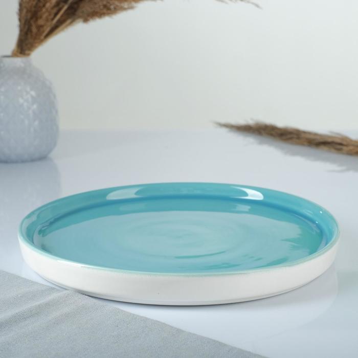 фото Тарелка с бортом "лазурь" 25см,белая дымов керамика