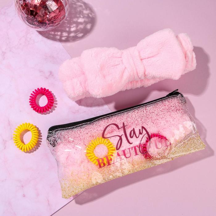 Набор повязка и резинки в косметичке "Stay beautiful"
Набор повязка и резинки в косметичке "Stay beautiful"