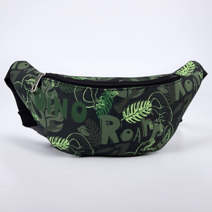 фото Сумка детская поясная динозавры на молнии, наружный карман, цвет зелёный nazamok kids