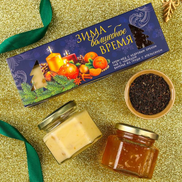 Подарочный набор «Зима-волшебное время»: варенье (120 г), крем-мёд (120 г), чай (50 г)
Подарочный набор «Зима-волшебное время»: варенье (120 г), крем-мёд (120 г), чай (50 г)