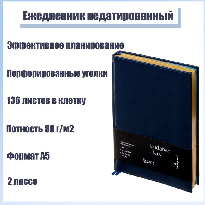 Ежедневник недатированный Iguana A5, 136 листов в клетку, кожзам, под кожу рептилий, золотой срез, 2 ляссе, перфорированные уголки
Ежедневник недатированный Iguana A5, 136 листов в клетку, кожзам, под кожу рептилий, золотой срез, 2 ляссе, перфорированные уголки