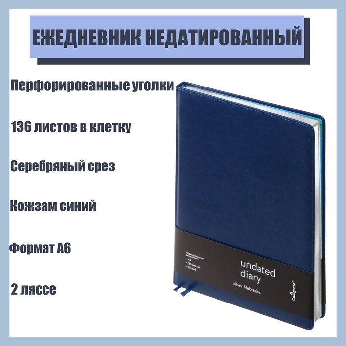 Ежедневник недатированный "Небраска" A4, 136 листов в клетку, кожзам, синий, серебряный срез, 2 ляссе, перфорированные уголки
Ежедневник недатированный "Небраска" A4, 136 листов в клетку, кожзам, синий, серебряный срез, 2 ляссе, перфорированные уголки