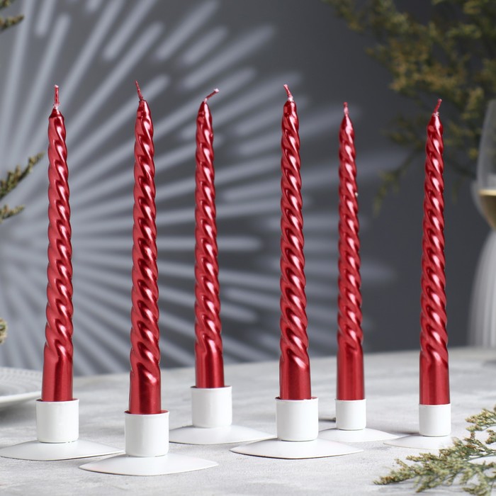 Набор витых свечей, 1,9х20 см, 6 штук, рубиновый металлик 
Набор витых свечей, 1,9х20 см, 6 штук, рубиновый металлик