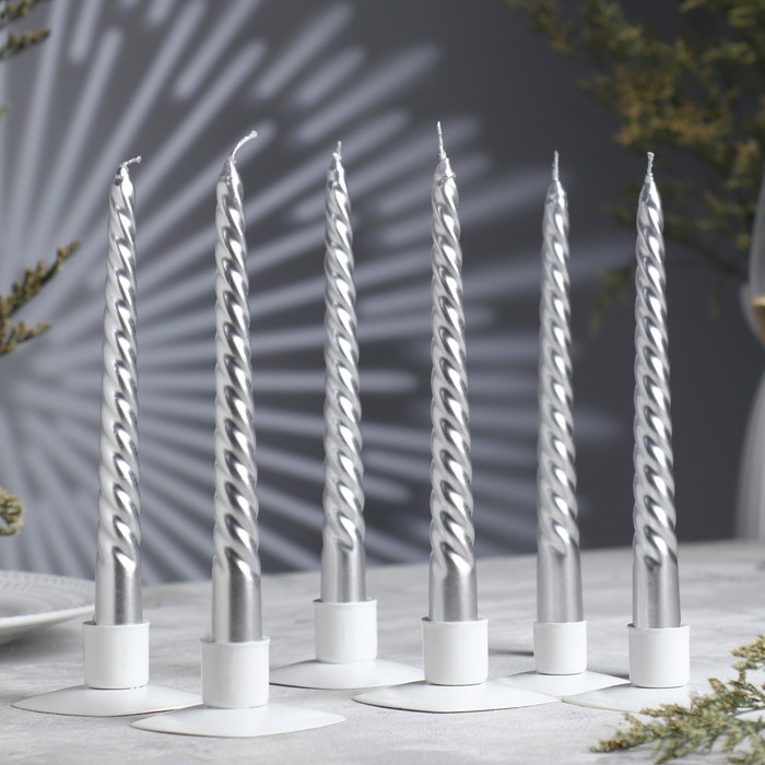 Набор витых свечей, 1,9х20 см, 6 штук, серебряный металлик
Набор витых свечей, 1,9х20 см, 6 штук, серебряный металлик