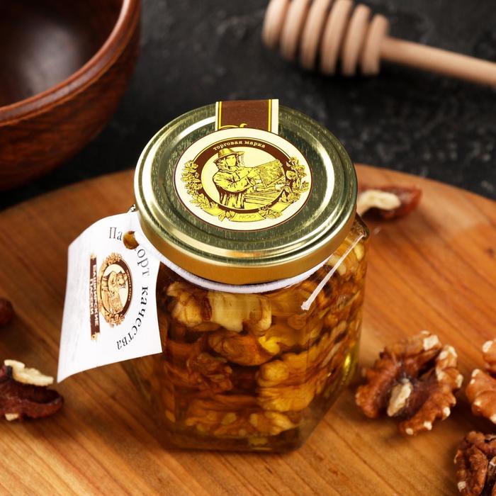 фото Цветочный мёд «сотка», с грецким орехом , 220 г башкирские пасеки