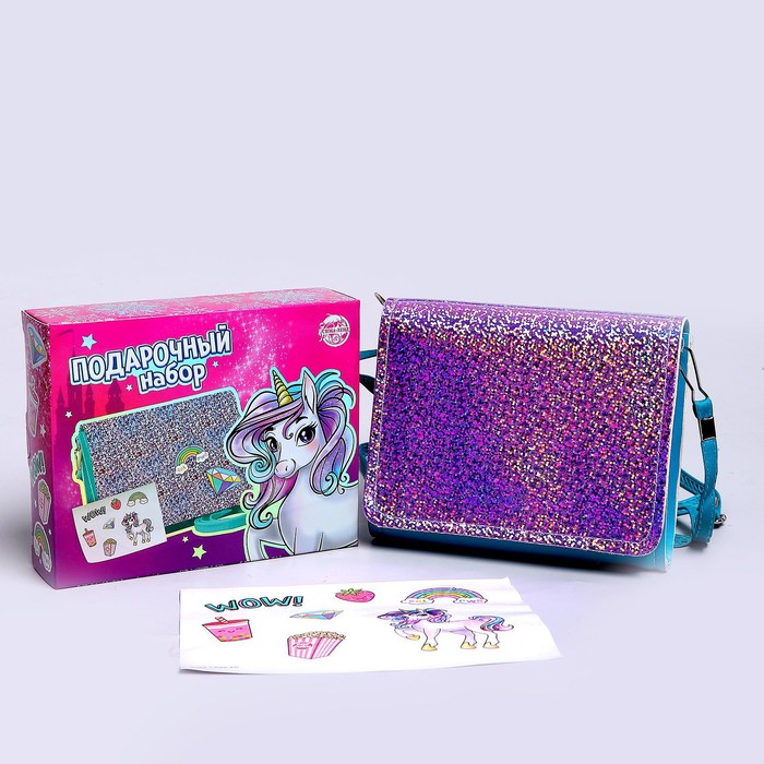 фото Сумка с наклейками «яркий единорог», с наклейками, 12х15 см школа талантов