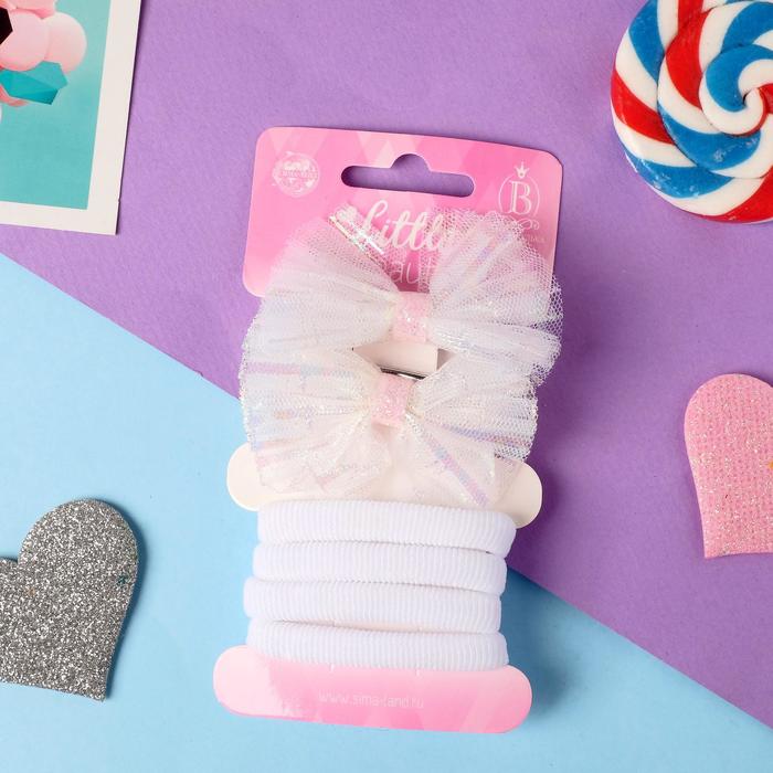 Набор для волос "Карапунька" (4 резинки, 2 зажима) полосы блеск, 6,5х4 см, белый 
Набор для волос "Карапунька" (4 резинки, 2 зажима) полосы блеск, 6,5х4 см, белый