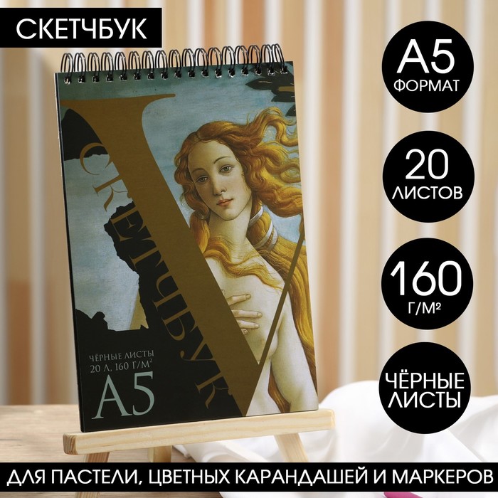 Скетчбук с черными листами А5, 20 листов, 160 г/м2 «Рождение Венеры»
Скетчбук с черными листами А5, 20 листов, 160 г/м2 «Рождение Венеры»