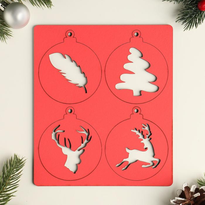 фото Набор ёлочный украшений "новогодние шарики", красный блеск, под роспись