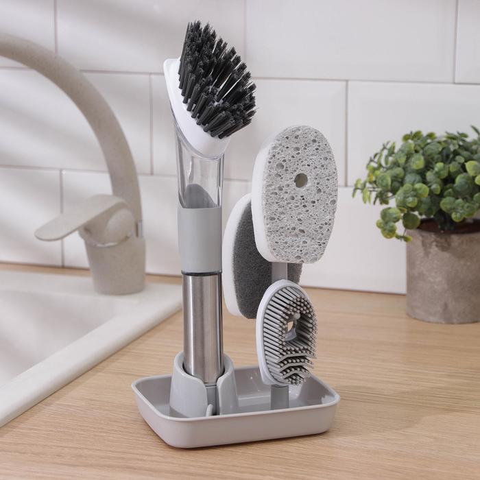 Набор для чистки посуды «Практик», ручка-дозатор, 4 щётки, держатель-стойка, цвет серый
Набор для чистки посуды «Практик», ручка-дозатор, 4 щётки, держатель-стойка, цвет серый