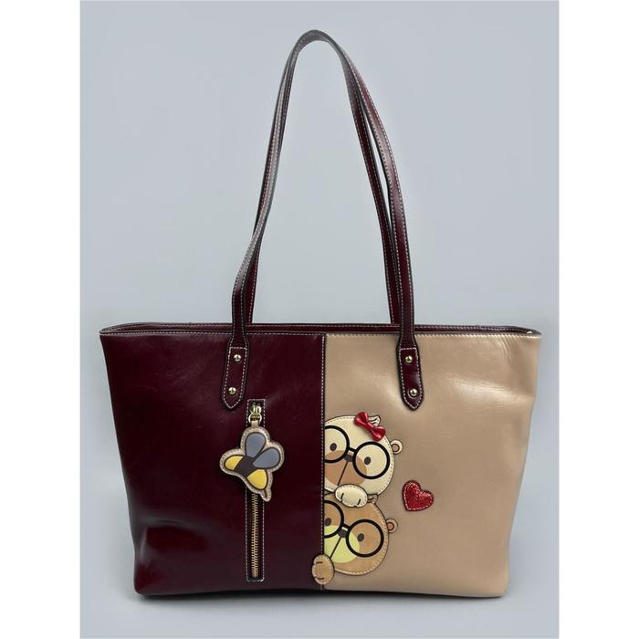 фото Сумка тоут, отдел на молнии, цвет бордовый/бежевый creambear