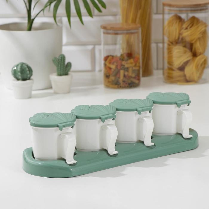 Набор банок для сыпучих продуктов, 4 шт, на подставке, 37×12×10 см, 4 ложки, цвет МИКС
Набор банок для сыпучих продуктов, 4 шт, на подставке, 37×12×10 см, 4 ложки, цвет МИКС