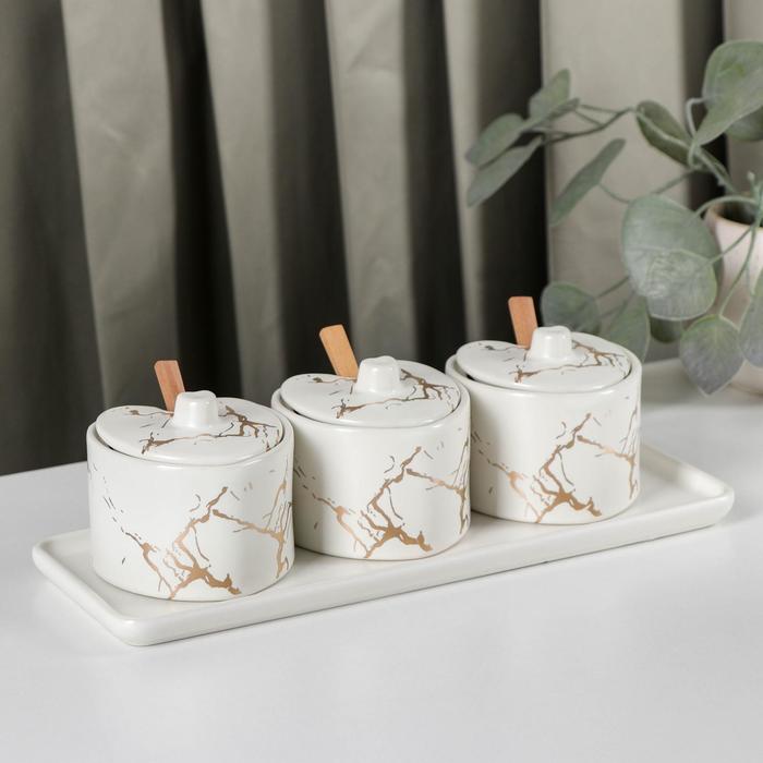 Набор банок на керам подставке «Gold. Сердце», 3 банки 8×7,5×6,5 см, 3 ложки, цвет белый
Набор банок на керам подставке «Gold. Сердце», 3 банки 8×7,5×6,5 см, 3 ложки, цвет белый