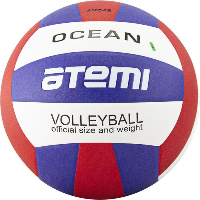 фото Мяч волейбольный atemi ocean, синт. кожа pu, син-красн-бел, 18 п,клееный, р.5 , окруж 65-67 74349