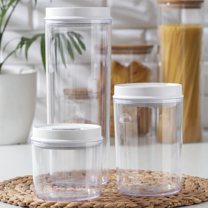 Набор банок для сыпучих продуктов с вакуумной крышкой, 3 шт: 0,7 л, 1,2 л, 2,3 л
Набор банок для сыпучих продуктов с вакуумной крышкой, 3 шт: 0,7 л, 1,2 л, 2,3 л