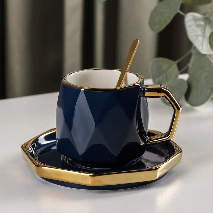 фото Чайная пара с ложкой «принцесса», чашка 280 мл, блюдце d=14 см, цвет синий