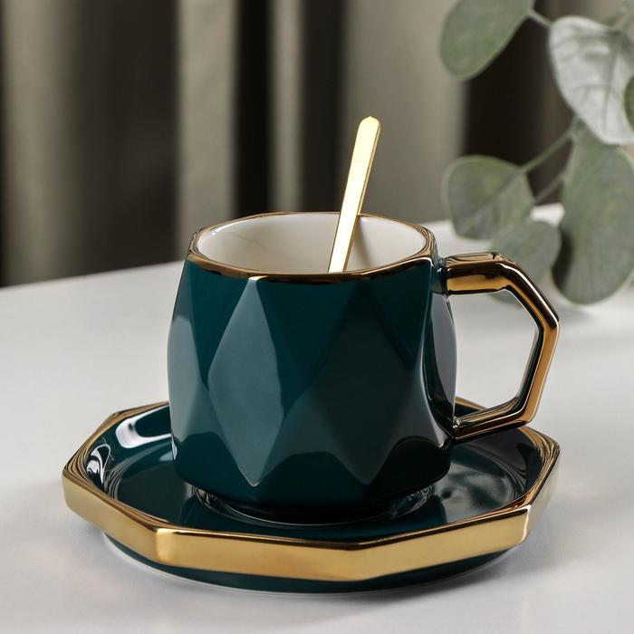 фото Чайная пара с ложкой «принцесса», чашка 280 мл, блюдце d=14 см, цвет зелёный