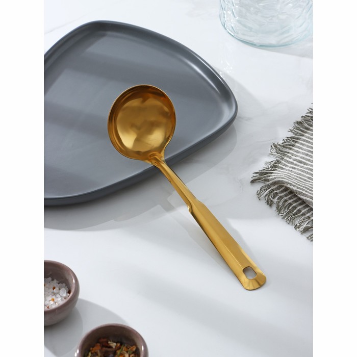 Ложка разливательная из нержавеющей стали «Домашнее», h=23,5 см, цвет золотой
Ложка разливательная из нержавеющей стали «Домашнее», h=23,5 см, цвет золотой