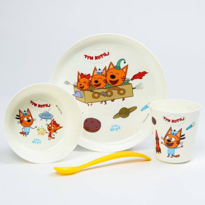 фото Набор детской посуды три кота «космическое путешествие» (тарелка, миска, стакан, ложка) lalababy