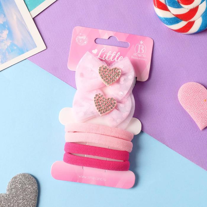 Набор для волос "Абель" (4 резинки, 2 зажима) сердечки сверкание, 6х4,5 см, розовый
Набор для волос "Абель" (4 резинки, 2 зажима) сердечки сверкание, 6х4,5 см, розовый