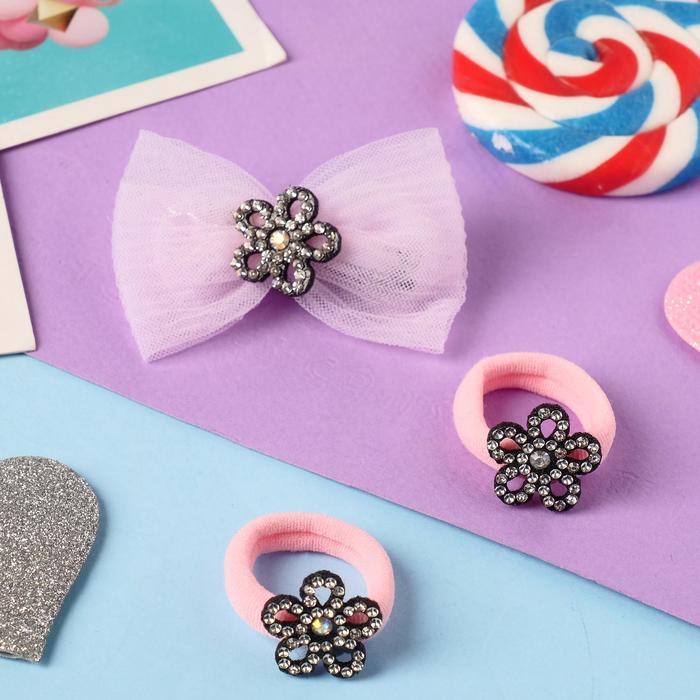 фото Набор для волос "лола" (2 резинки, 1 зажим) цветочки, 2 см, розовый