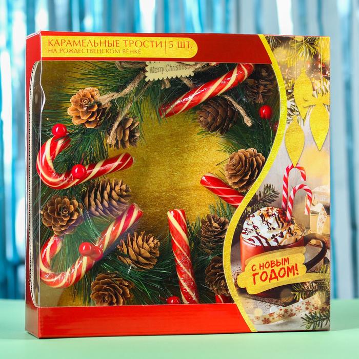 Карамельные трости на рождественском венке «С Новым Годом», 5 шт. x 15 г. 
Карамельные трости на рождественском венке «С Новым Годом», 5 шт. x 15 г.