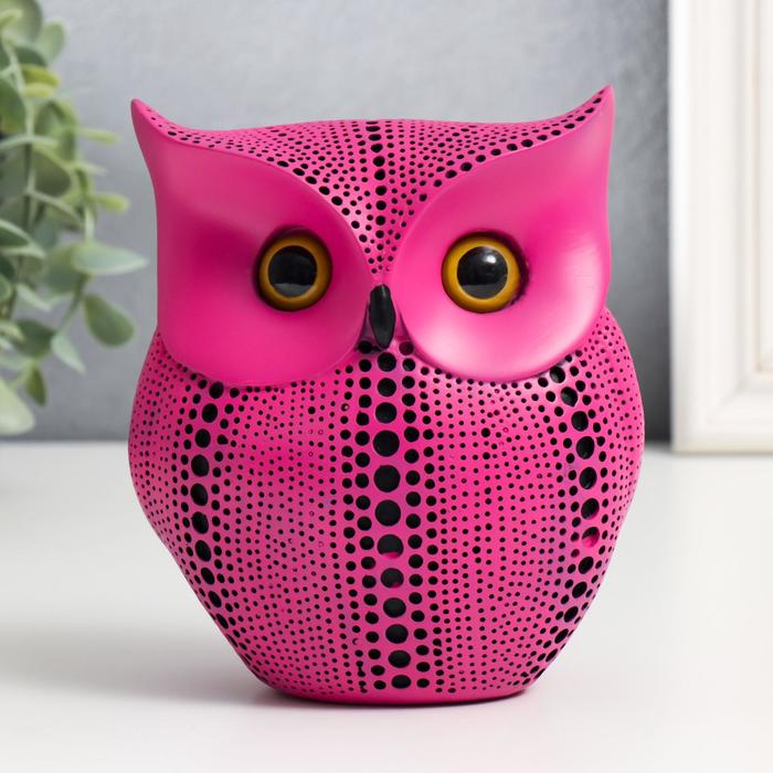 Сувенир полистоун "Филин - точки" ярко-розовая 13х15 см