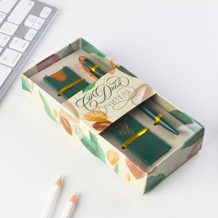 фото Подарочный набор «золотому учителю»: матовая ручка металл синяя паста и чехол из экокожи artfox