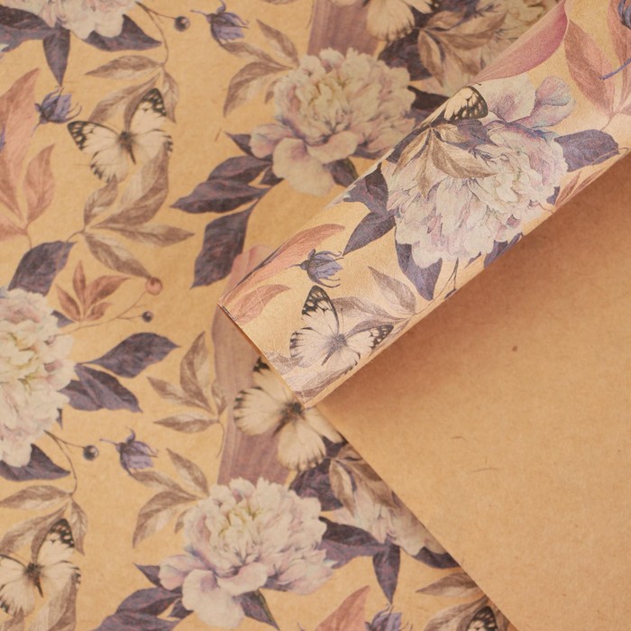 Бумага упаковочная крафтовая «Цветы и бабочки», 50 × 70 см 
Бумага упаковочная крафтовая «Цветы и бабочки», 50 × 70 см